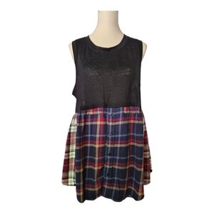 One of a Kind Upcycled Chaser Plaid Flannel Tank Grunge Boho Layered Top Size M